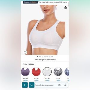 Amazon sports bra size large white sewn in cups